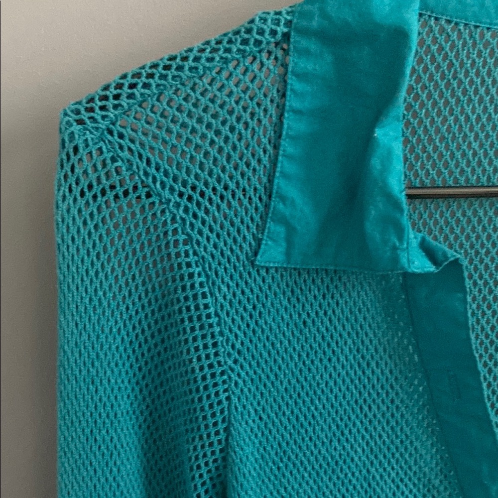 Free People Teal Mesh Button Down Shirt with Classic Collar